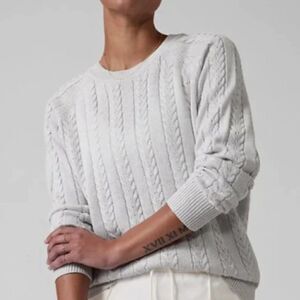 Athleta‎ Sweater Size XS Merino Wool Blend Metallic Crew Cable Knit Fisherman